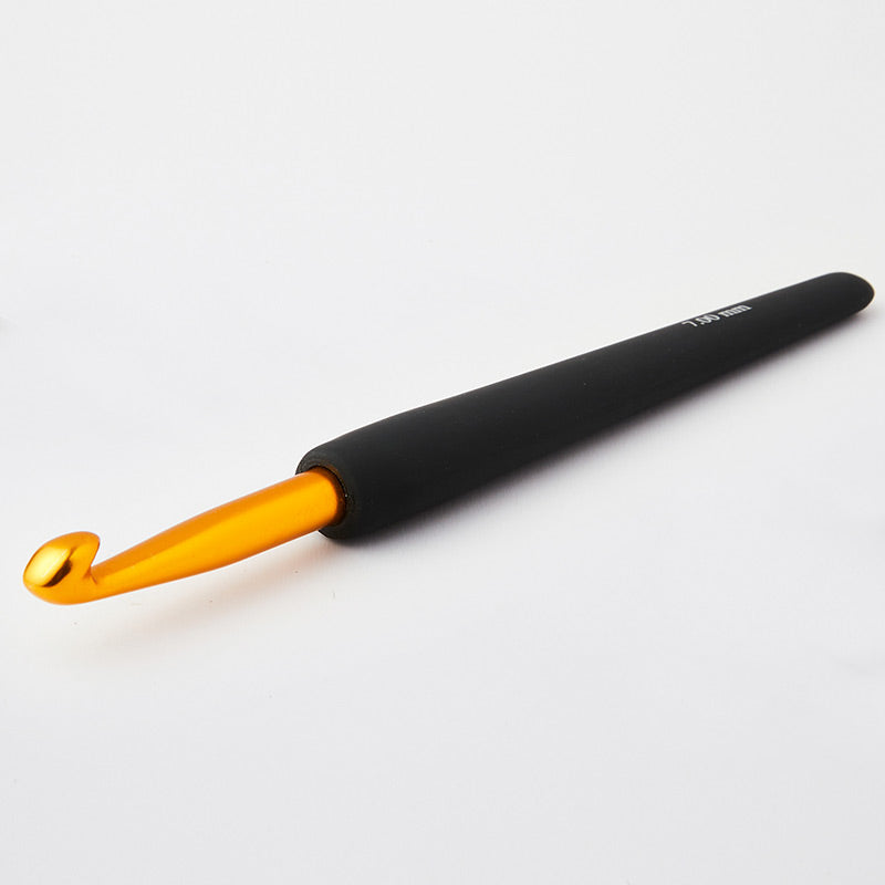 Gold Aluminium Single Ended Crochet Hook with black soft feel handle