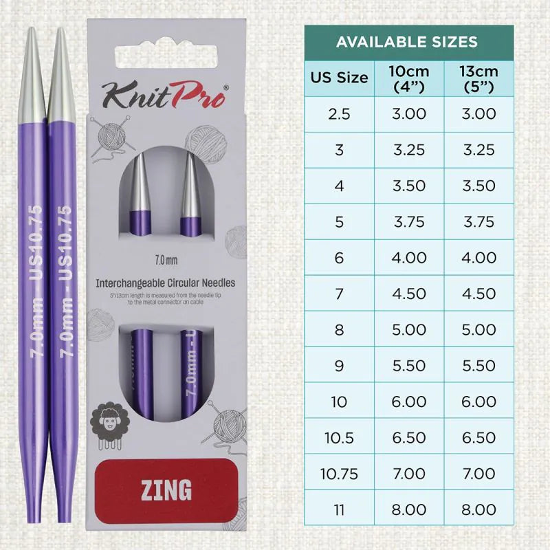 Zing Interchangeable Circular Needles - Normal ICs 13cm(5")